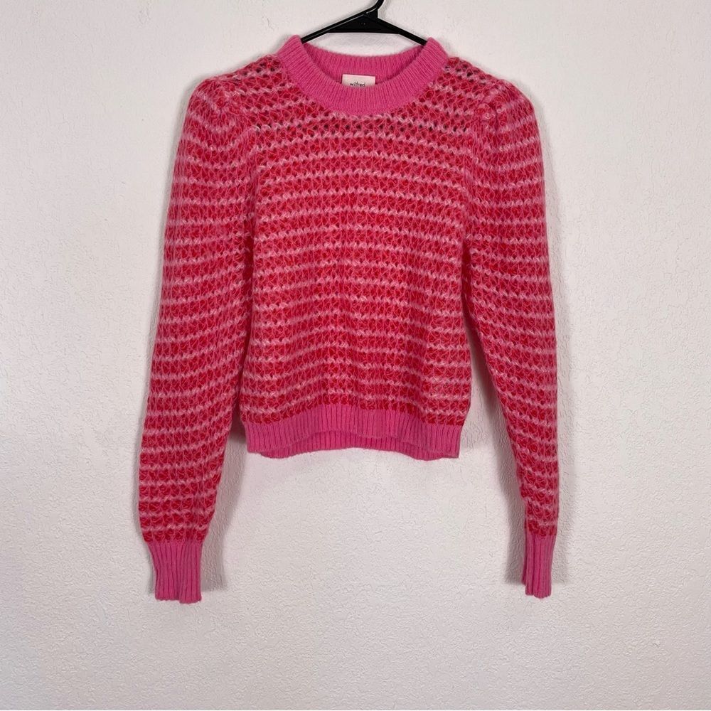 Wilfred | Aritzia Red & Pink Striped Wool & Alpaca Blend Crewneck Sweater Small